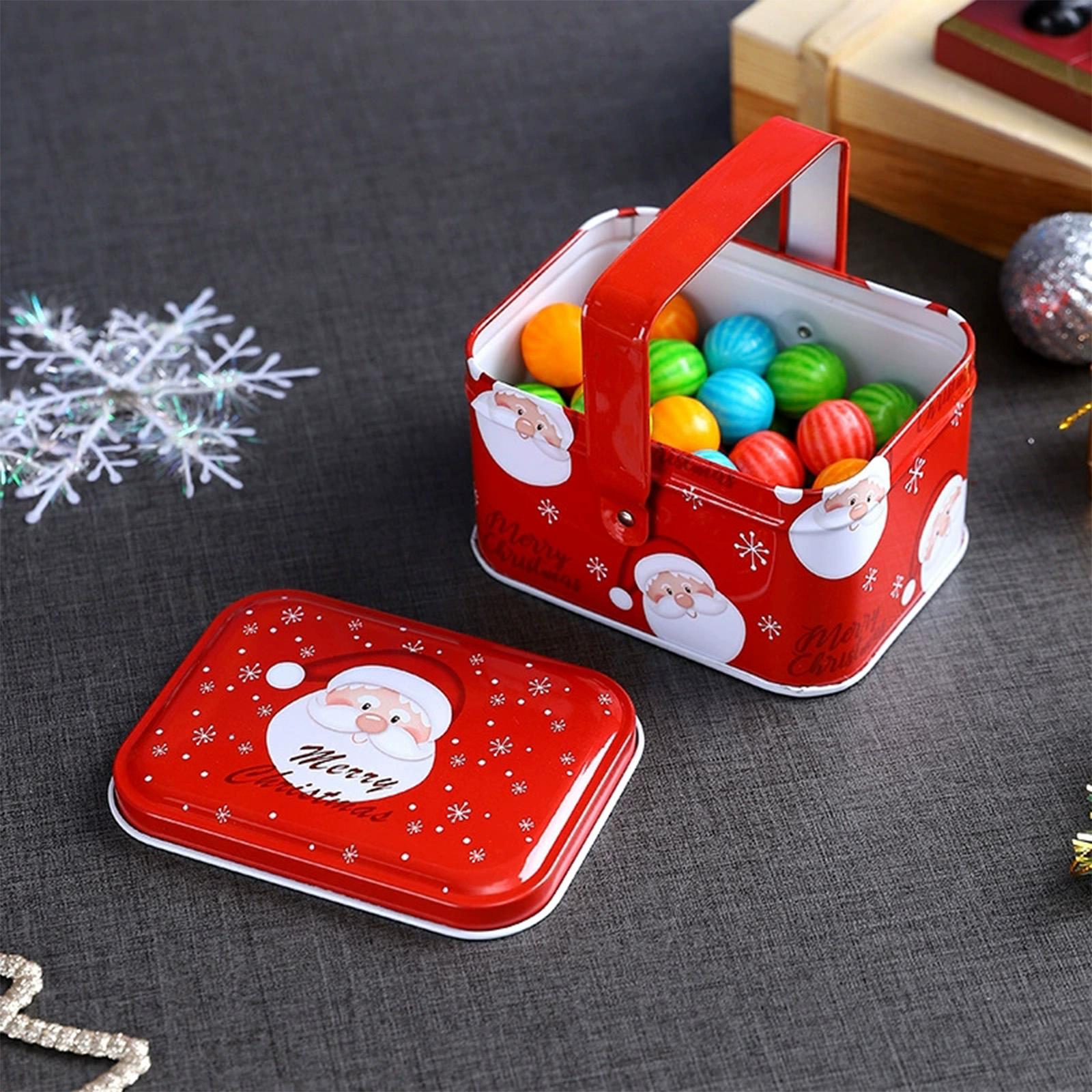 Tin Container Lid - Christmas Cookie Tins Metal Santa Snowflake