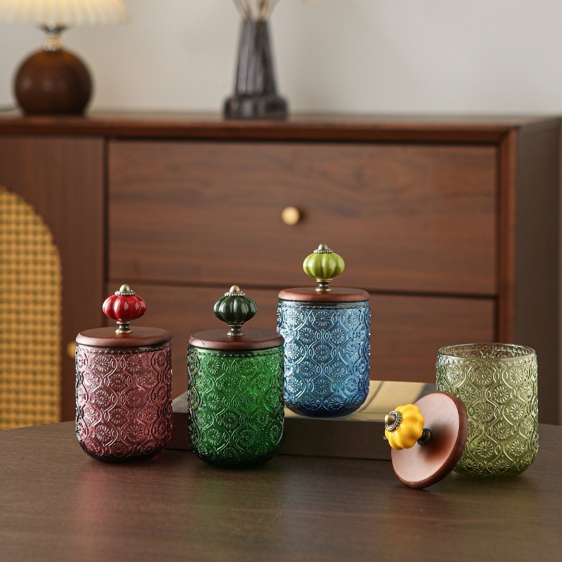 Retro glass cotton swab storag - Candle Making Jars With Lids review and price